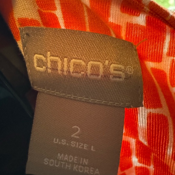 Chico's Vibrant Orange and White Geometric Blouse - Picture 3 of 5